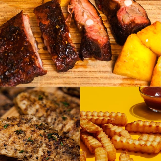 Rib Tips, Chicken & Fries Combo.